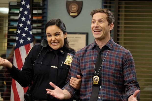 brooklyn-nine-nine-season-8-release-date Melissa Fumera as Amy Santiago and Andy Samberg as Jake Peralta