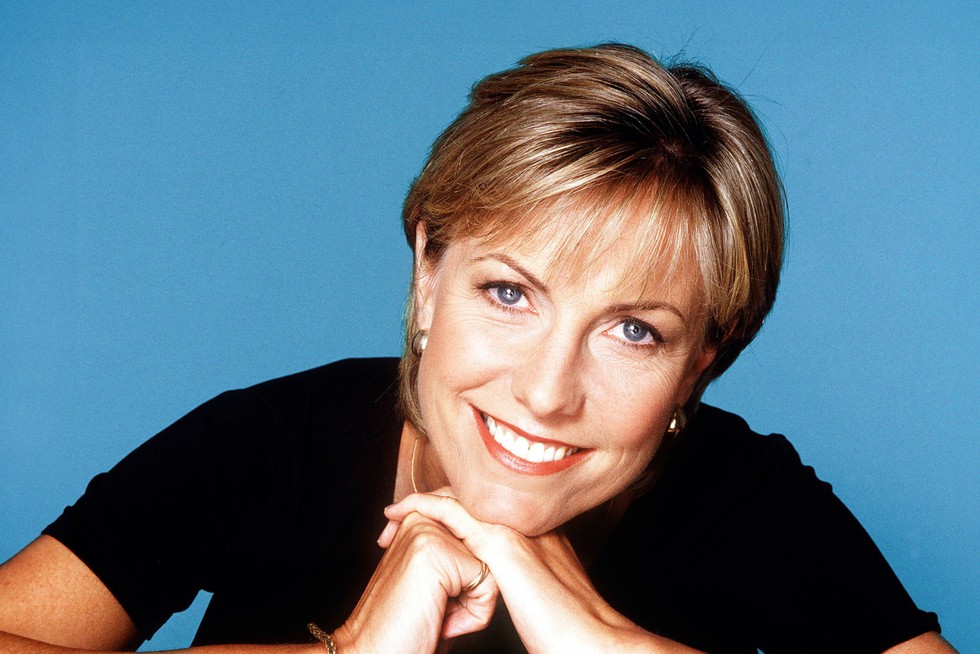 Jill Dando Jill Dando smiling with her hands under her chin